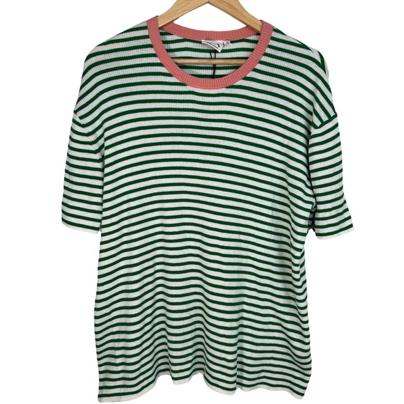 The Upside Tropez Lyla Knit Tee Green White Medium Stripes Organic Cotton NWT - Picture 3 of 8